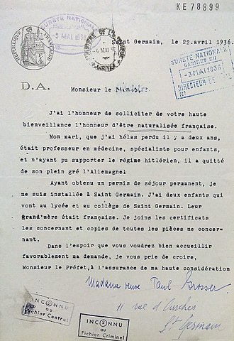 Demande de naturalisation française de Lily Grosser