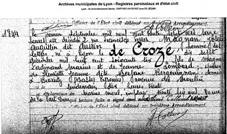 État civil Lyonnais de Croze : décès