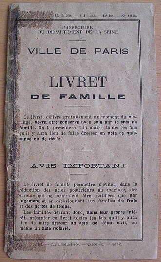 Couverture d'un livret de famille parisien de 1948