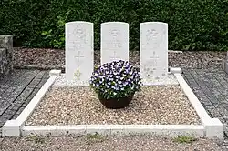 Cemetery at Rambrouch, Luxembourg: graves of the three Royal Air Force bomber crewmen who died in the Halifax bomber crash on Sept. 10 1942 near Rambrouch