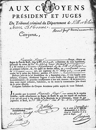Tribunal criminel France An IV du bagne de Brest
