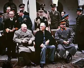 Conférence de Yalta en 1945 avec Winston Churchill, Franklin Roosevelt et Joseph Staline